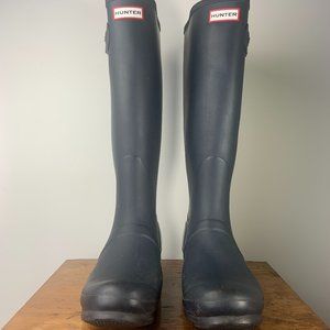 Hunter Rainboots|Navy blue with light blue stripe